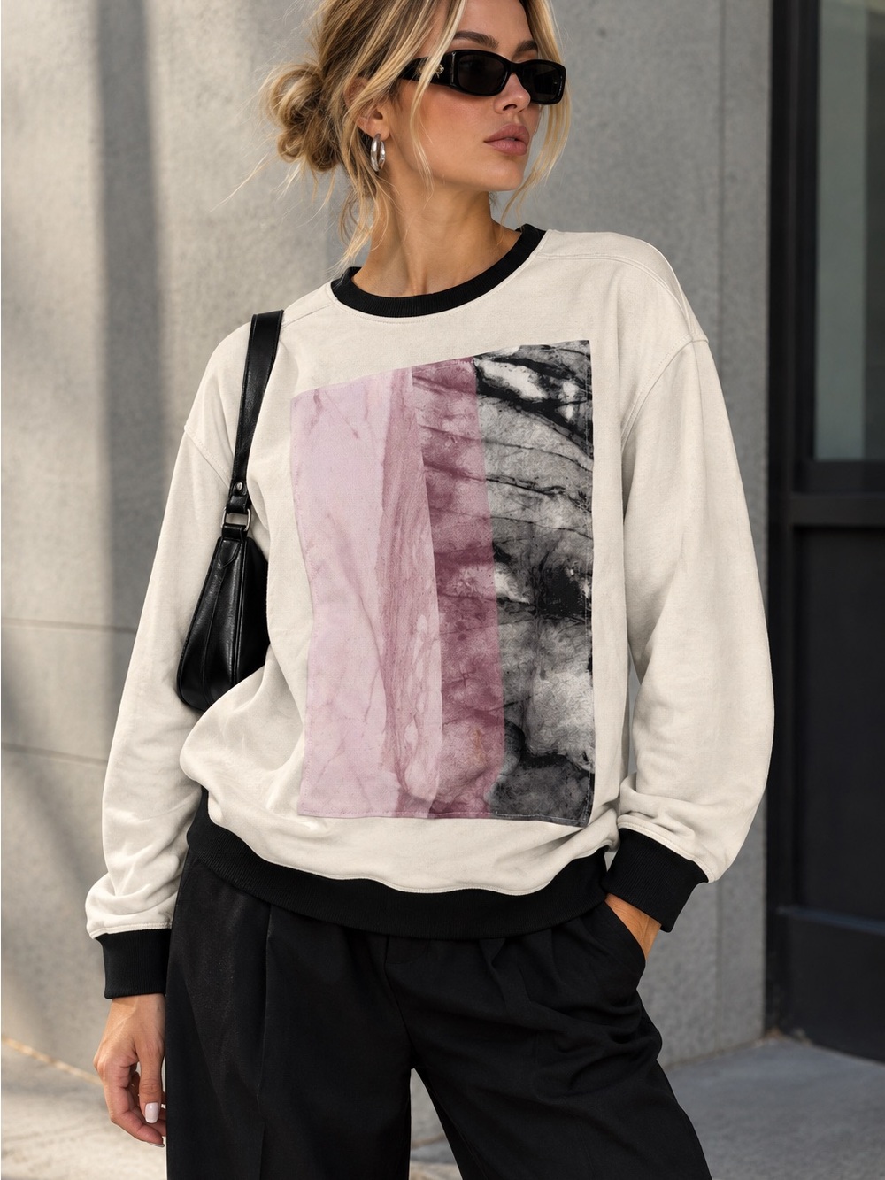 Helmut Lang Abstract Graphic Sweatshirt Small Cream Pink Black Cotton